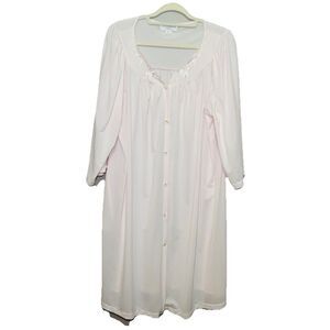 Miss Elaine Classic Woman's Pink Button Silky Lace Embroidered Robe Pocket Sz 2X
